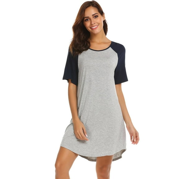 CaiDieNu Womens Nightgown Short Sleeve Sleepshirt Round Neck Sleepwear Casual Loungewear Ladies Sleepwear, Gray M