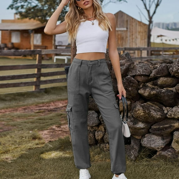 CaiJunJia Cargo Jeans for Women No Boundaries,Womens Cargo Jeans High Waisted Relaxed Fit Straight Wide Leg Casual Denim Pants with 6 Pockets