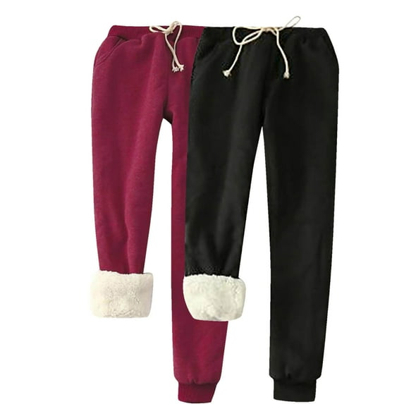CaiJunJia 2 Pack Fleece Lined Sweatpants Women - Joggers for Women with Pockets High Waisted Thermal Winter Warm Pants for Snow