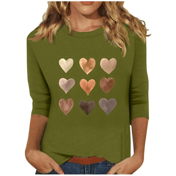 CaiJunJia Long Sleeve Tops,Women's Long Sleeve Round Neck Shirts Love Graphic Print Basic Tee Fall Tops, Fall Winter Clothes