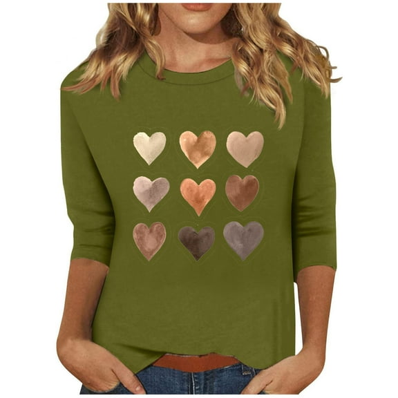 CaiJunJia Long Sleeve Tops,Women's Long Sleeve Round Neck Shirts Love Graphic Print Basic Tee Fall Tops, Fall Winter Clothes