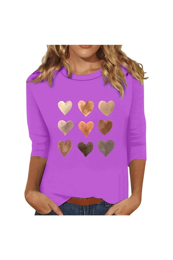 Long Sleeve Tops,Women's Long Sleeve Round Neck Shirts Love Graphic Print Basic Tee Fall Tops, Fall Winter Clothes