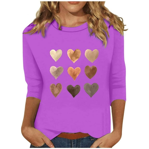CaiJunJia Long Sleeve Tops,Women's Long Sleeve Round Neck Shirts Love Graphic Print Basic Tee Fall Tops, Fall Winter Clothes
