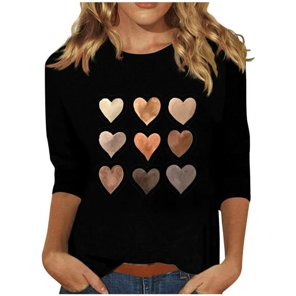 CaiJunJia Long Sleeve Tops,Women's Long Sleeve Round Neck Shirts Love Graphic Print Basic Tee Fall Tops, Fall Winter Clothes