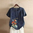 thumbnail image 1 of CaiJunJia T Shirts for Women,Cotton Linen Tops for Women Trendy Summer Casual Short Sleeve Basic Textured Flower Round Neck T Shirts Blouse, 1 of 4