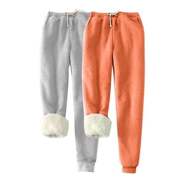 CaiJunJia Clearance No Boundaries 2 Pack Women's Fleece Lined Sweatpants Winter Thermal Joggers Drawstring Athletic Lounge Trousers