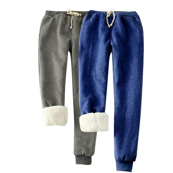 CaiJunJia Clearance No Boundaries 2 Pack Women's Fleece Lined Sweatpants Winter Thermal Joggers Drawstring Athletic Lounge Trousers