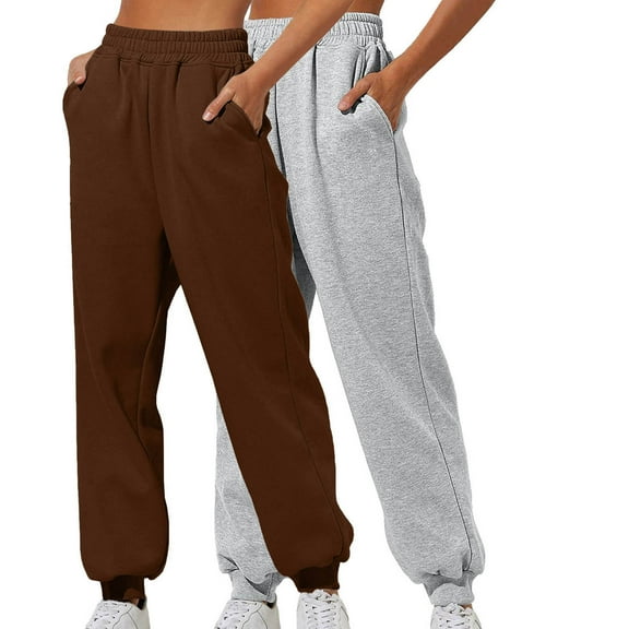CaiJunJia Clearance No Boundaries 2 Pack Women's Jogger Sweatpants Lightweight Cotton Drawstring Waist Joggers Workout Pants with Pockets