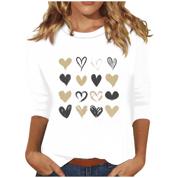 CaiJunJia Long Sleeve Tops,Womens Tops Seven Quarter Sleeve Shirts Round Neck Loose Casual Blouses Love Graphic Tshirts