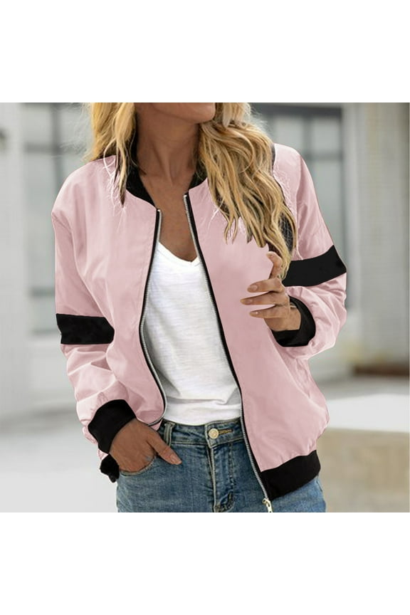 Women's Casual Bomber Jacket Lightweight Windbreaker Jackets Windproof Fall Winter Jackets with Pockets