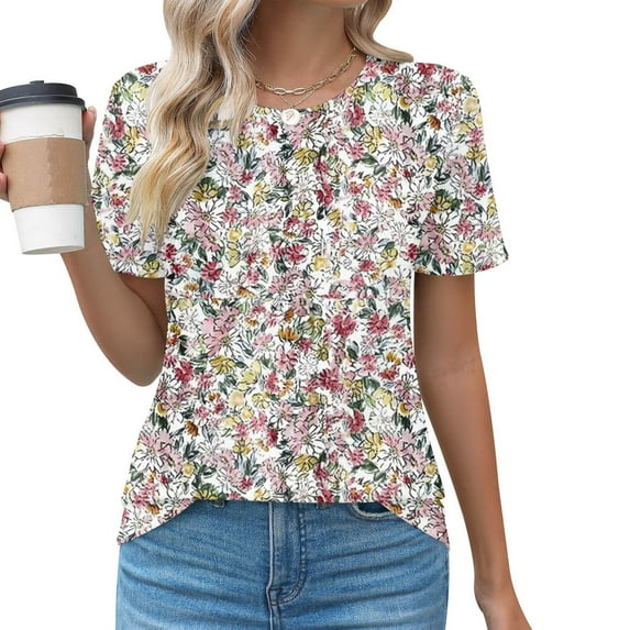 CaiJunJia Women's Casual Crew Neck Short Sleeve Tops Blouses Fashion Summer Clothes