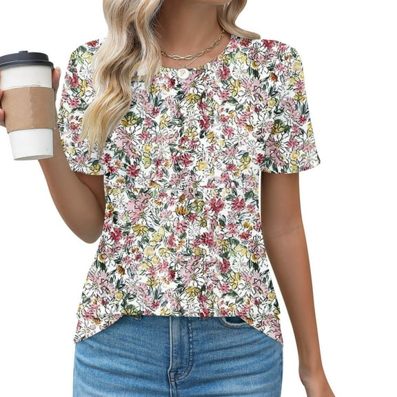 CaiJunJia Women's Casual Crew Neck Short Sleeve Tops Blouses Fashion Summer Clothes