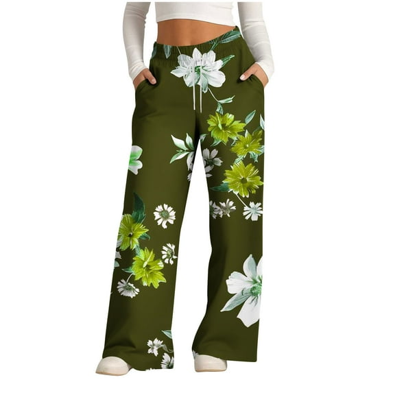 CaiJunJia Women's Fleece Lined Wide Leg Sweatpants Elastic High Waisted Baggy Athletic Joggers Pants with Pockets