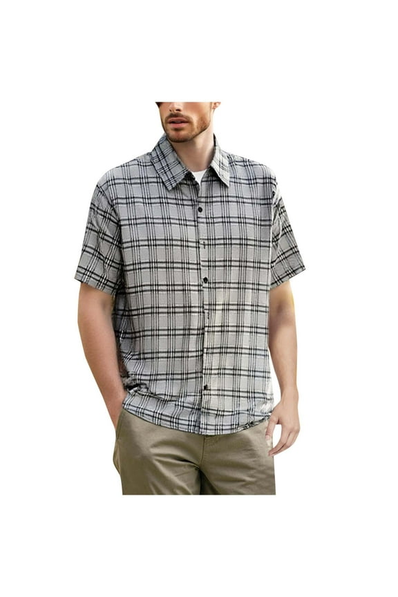 George Button Down Shirts for Men Classic,Mens Short Sleeve Button Down Shirt Plaid Button Up Shirts Casual Work Shirts