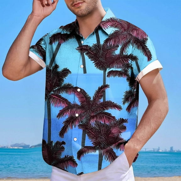CaiJunJia George Hawaiian Shirts for Men Short Sleeve Casual Button Down Shirt Summer Beach Aloha Shirt Holiday Party Tropical Print