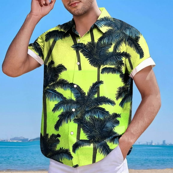 CaiJunJia George Hawaiian Shirts for Men Short Sleeve Casual Button Down Shirt Summer Beach Aloha Shirt Holiday Party Tropical Print