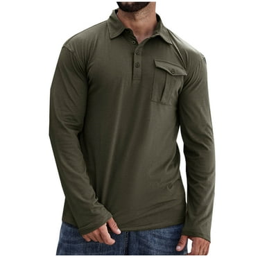 CaiJunJia George Long Sleeve Polo Shirts Men's Long Sleeve Polo Shirt Casual Dress Button Polo T Shirt with Pocket Basic Lightweight Collared Golf Shirt