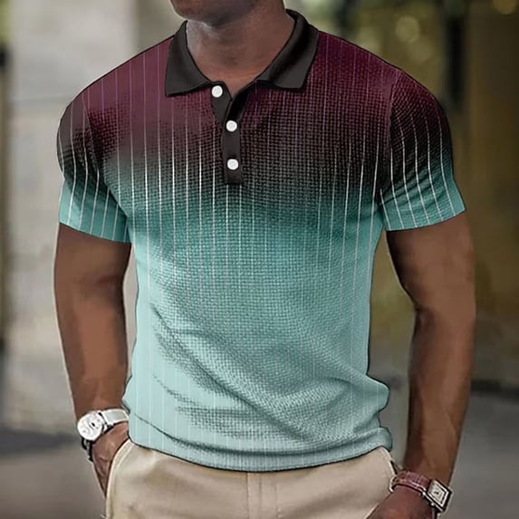 CaiJunJia George Men Casual Printed Short Sleeve Turn Down Collar Buttons Side Split T-Shirt Blouse Tops, Polo Shirts for Men