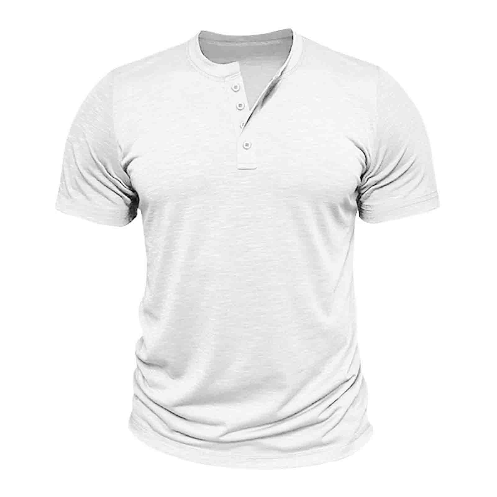 American Men's Henley Button-Up Short Sleeve T-Shirt – Solid Color, Knit Fabric – Green, Black, White (M-2XL)