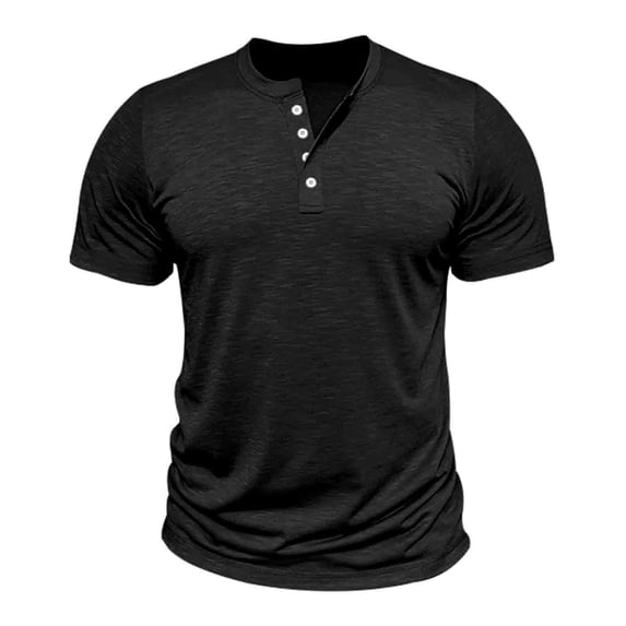 CaiJunJia Men's Casual Henley Shirt Short Sleeve Summer Basic T Shirt Pocket Soild Button Tee Top