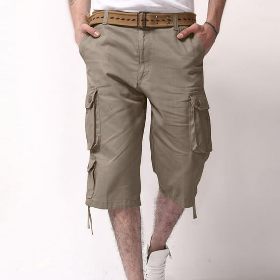 CaiJunJia George Men's Cotton Cargo Shorts Casual Twill Elastic 3/4 Capri Pants Below Knee Long Shorts with 7 Pockets