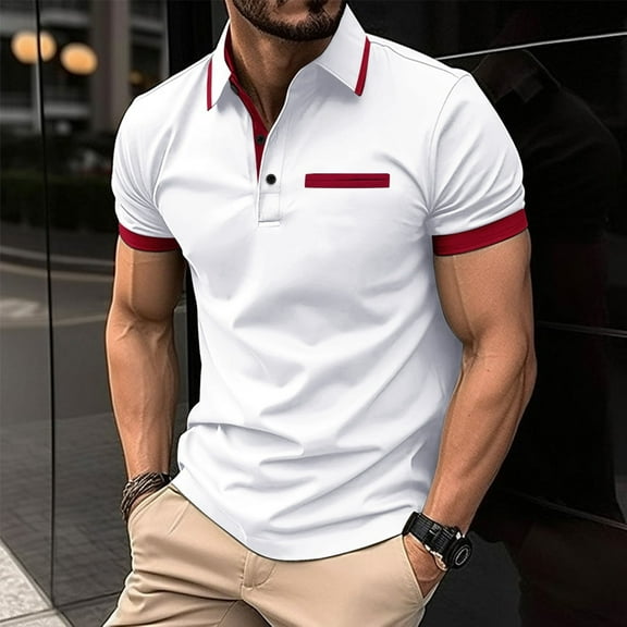 CaiJunJia George Men's Fallow Button Turn-down Collar Top Short-Sleeved Splice Sports Top Shirt,2024 Polo Shirts for Men Clearance