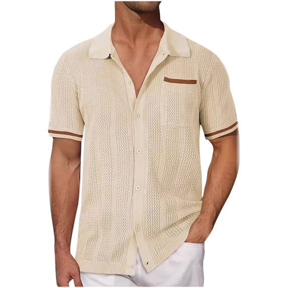 CaiJunJia Mens Fashion Knit Casual Solid Color Short Sleeve Turndown Collar Blouse Shirt,Dress Shirts for Men