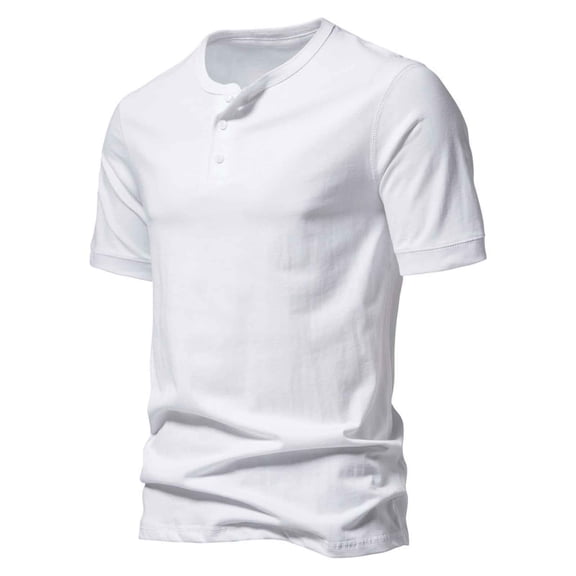 CaiJunJia George Men's Henley Shirts Short Sleeve Casual Basic Tee Summer Button Henley Soild T Shirts