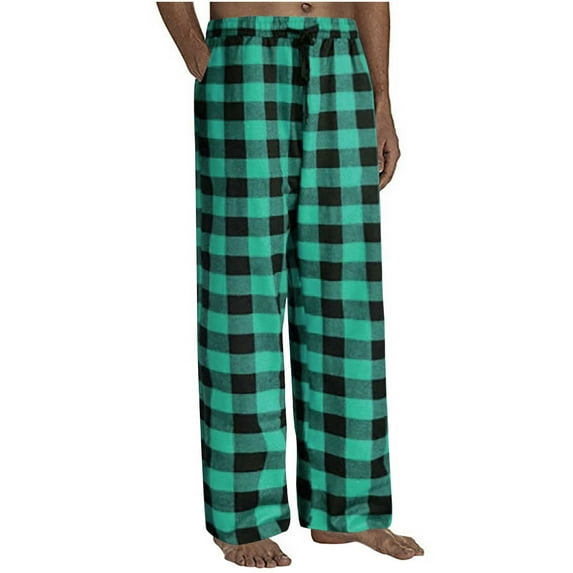 CaiJunJia George Men's Pajama Pants Cotton Flannel Plaid Lounge Fleece Warm Sleepwear Pants PJ Bottoms Drawstring and Pockets