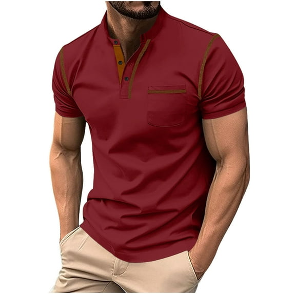 CaiJunJia Men's Short Sleeve Henley Shirts Stretch Ribbed T-Shirts Fashion Casual Basic Tops Mens Shirts