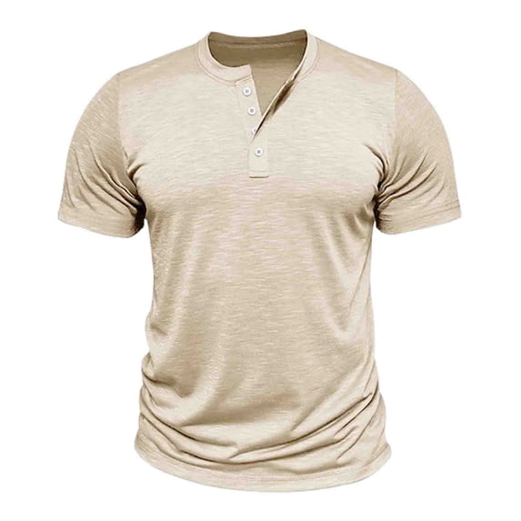 CaiJunJia George Men's Short Sleeve Henley Shirts Stretch Ribbed T-Shirts Fashion Casual Basic Tops