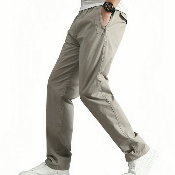 CaiJunJia George Men's Solid Casual Pocket Outdoor Elastic Waistbelt Drawstring Trousers Work Pants