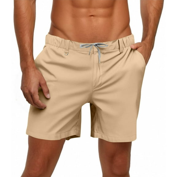 CaiJunJia George Mens Casual Shorts Cotton Drawstring Summer Regular Fit Twill Chino Shorts