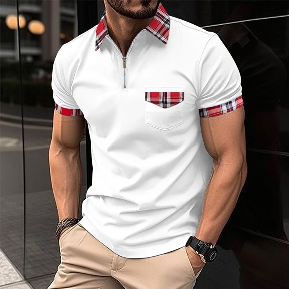 CaiJunJia George Polo Shirt,Men's Short Sleeve Solid Stretch Zipper Cotton Pique Polo Shirt