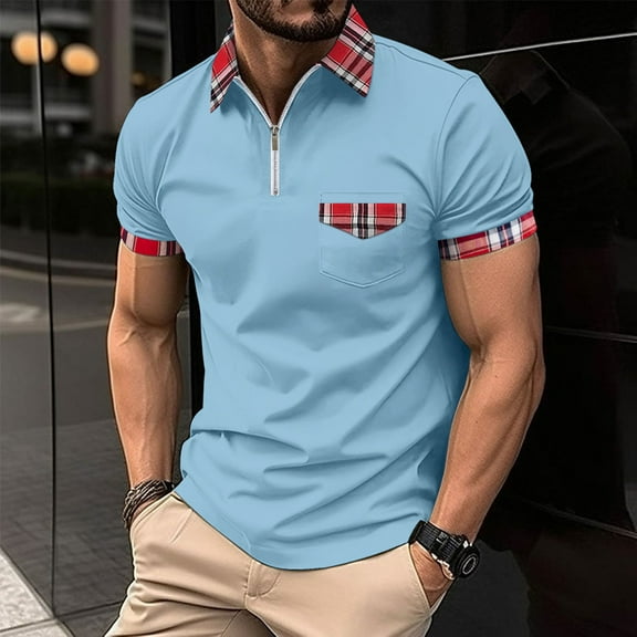 CaiJunJia George Polo Shirt,Men's Short Sleeve Solid Stretch Zipper Cotton Pique Polo Shirt