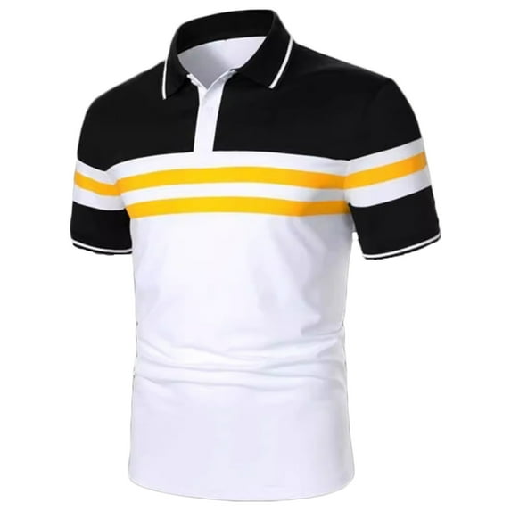 CaiJunJia George Polo Shirt,Mens Polo Shirts Short Sleeve Striped Cotton Dry Fit Rugby Collared Casual Golf Shirts for Men