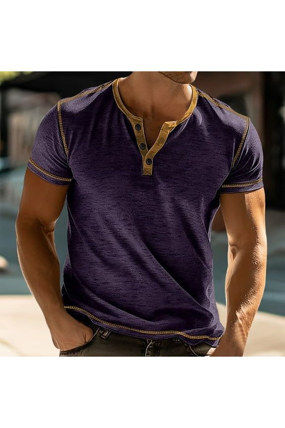George T Shirts for Men,Men's Casual Henley Shirts Classic Button Cotton Short Sleeve T-Shirt Summer Basic Solid Lightweight Tees Tops