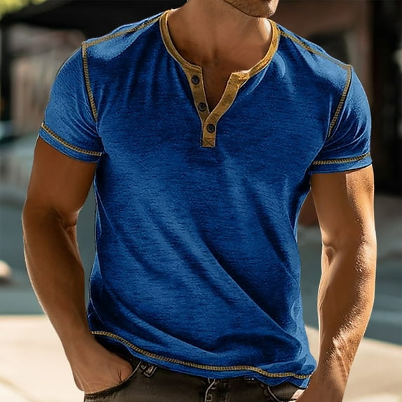 CaiJunJia George T Shirts for Men,Men's Casual Henley Shirts Classic Button Cotton Short Sleeve T-Shirt Summer Basic Solid Lightweight Tees Tops