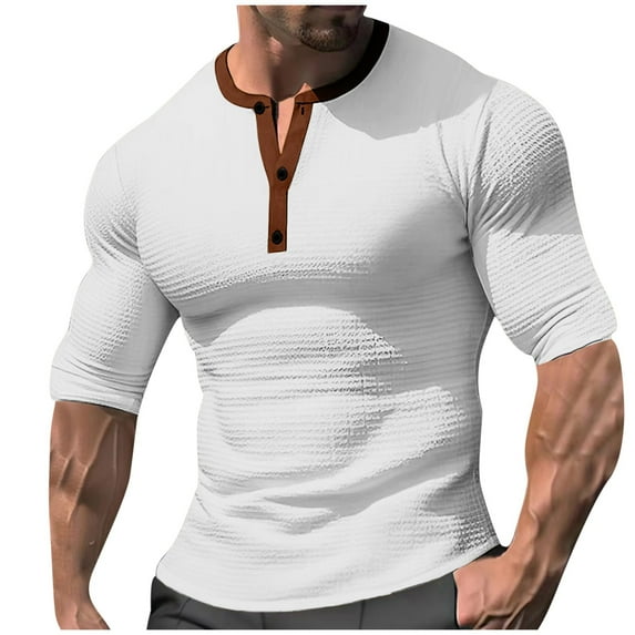 CaiJunJia George T Shirts for Men,Men's Casual Henley Shirts Classic Button Cotton Short Sleeve T-Shirt Summer Basic Solid Lightweight Tees Tops