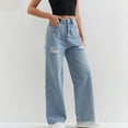 thumbnail image 1 of CaiJunJia Jeans for Women,Womens Straight Wide Leg Denim Pants Stretch Jeans with Pockets Button Casual Boyfriend Jeans Pant, 1 of 8