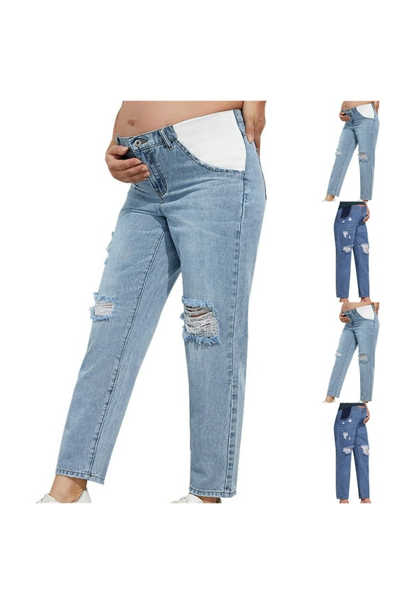 Maternity Jeans for Women Straight Leg Pregnancy Jeans Maternity Pants for Work Trousers with Pockets