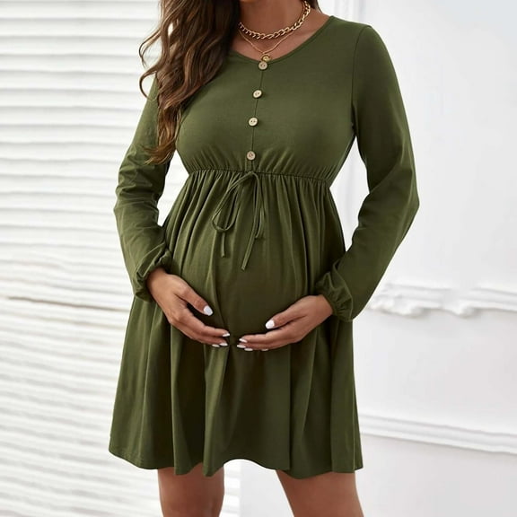 CaiJunJia Maternity Maxi Dress Long Sleeve Wrap V Neck Baby Shower Pregnancy Dresses for Photoshoot Maternity Clothes