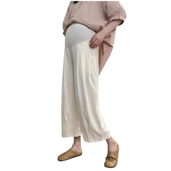 CaiJunJia Maternity Wide Leg Pants Comfortable Stretch Over-Bump Women Cotton Pregnancy Casual Capris for Work
