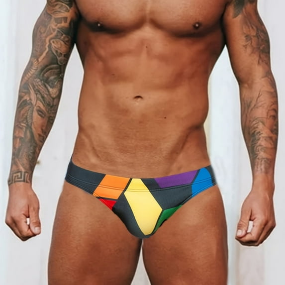 CaiJunJia Men's Team Color Print 3-inch Brief Athletic Training Swimsuit Bathing Suit