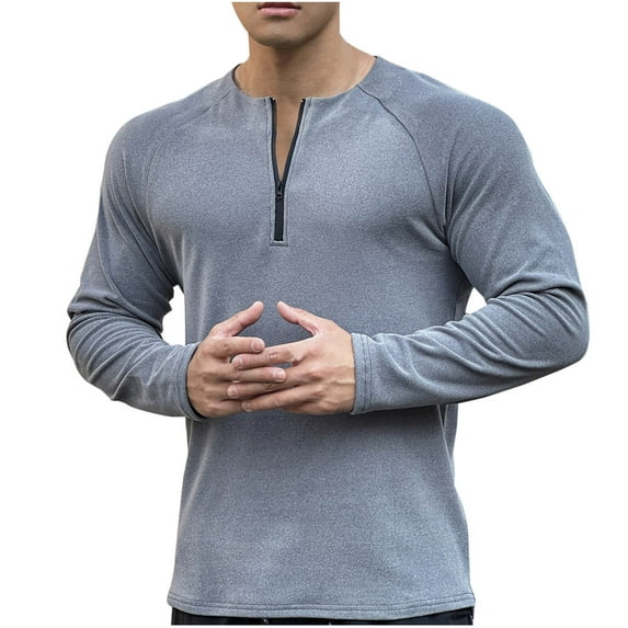 CaiJunJia Men's UPF 50+ Shirts 1/4 Zip Up Sun Protection Long Sleeve Rash Guard Outdoor Hiking Fishing Running Shirts