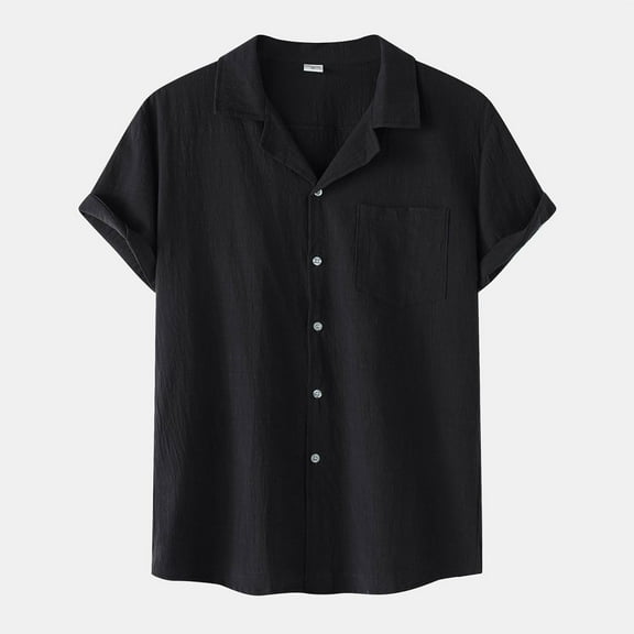 CaiJunJia George Men's Solid Color Lapel Cotton Linen Loose And Thin Daily Casual Shirt Short Sleeved Lapel Top Shirt
