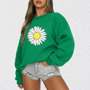 CaiJunJia No Boundaries Sweatshirts,2024 Fall Oversized Sweatshirt for Women Crewneck Fleece Long Sleeve Pullover Hoodies Tops Winter Daisy Graphic Sweat Shirts