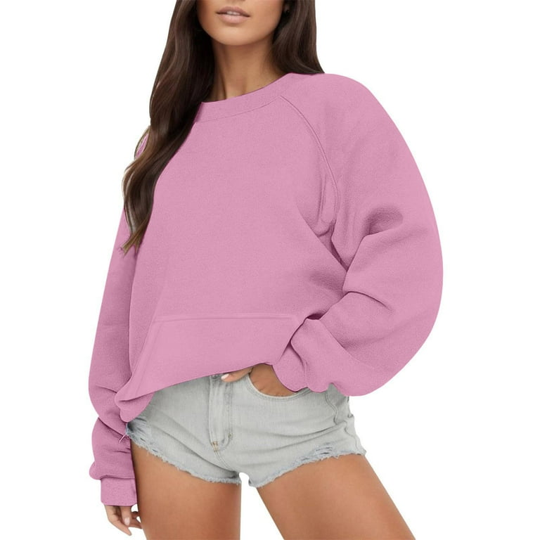 Caijunjia Sweatshirts No Boundaries Clearance,Oversized Sweatshirt for Women Crewneck Pullover 2024 Fall Fashion Clothes Crew Neck Solid Color Hoodies