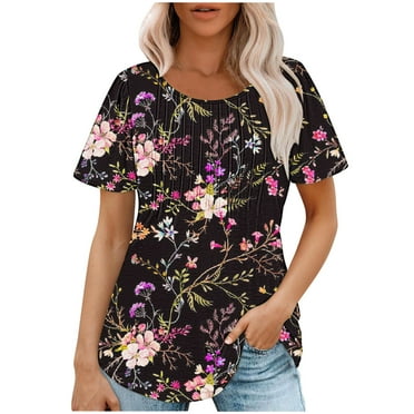 CaiJunJia Clearance No Boundaries T Shirts for Women,Women's Crewneck Tops Puff Short Sleeve T-Shirts Fashion Summer Pleated Tunic Casual Work Blouse