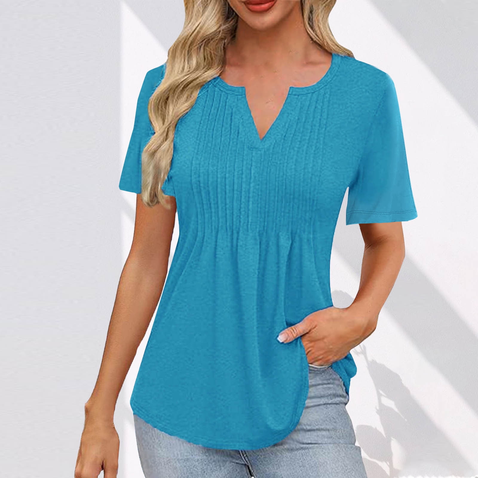 CaiJunJia Tops Womens Summer Tops Trendy Short Sleeve V Neck T Shirts ...